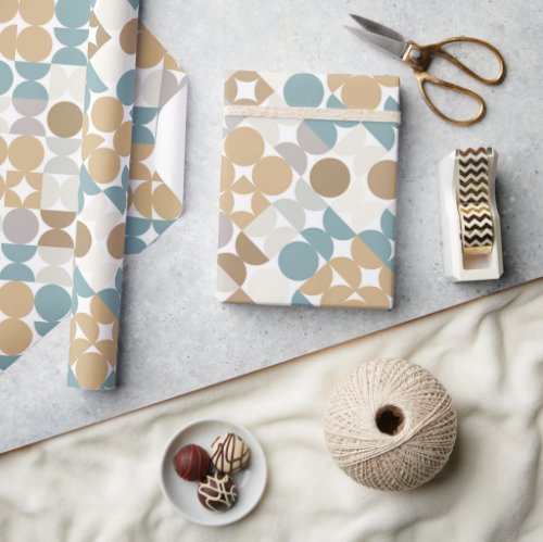 Chic Light Teal Taupe Tan Beige Circles Pattern Wrapping Paper