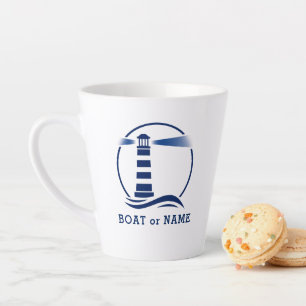 Chic Lighthouse with Your Boat or Name 2 Sided Latte Mug