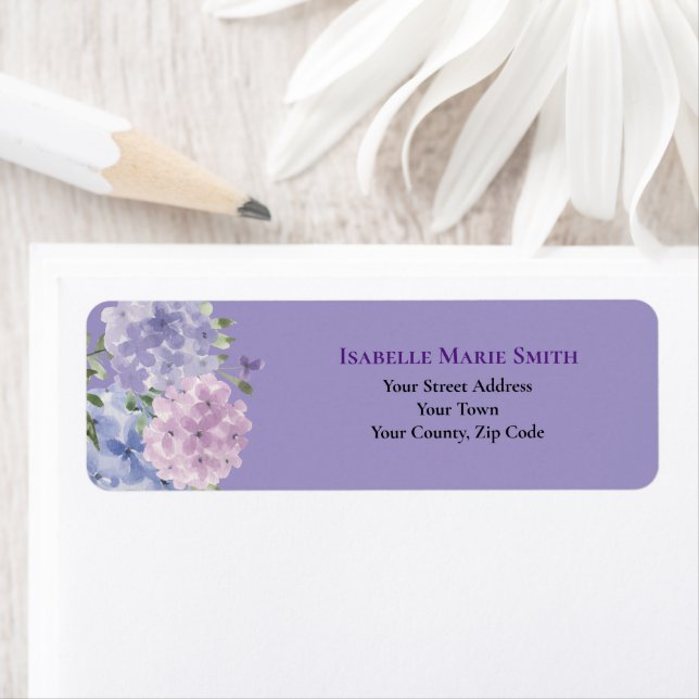 Chic Lilac Blue Hydrangea Flowers Wedding Invite Label (Insitu)