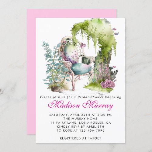 Chic Lilac Green Floral Garden Chair Bridal Shower Invitation
