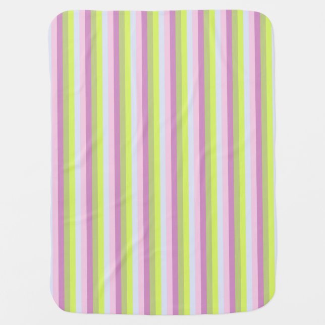 Chic Lilac Lavender Light Green Stripes Pattern Receiving Blanket (Front)