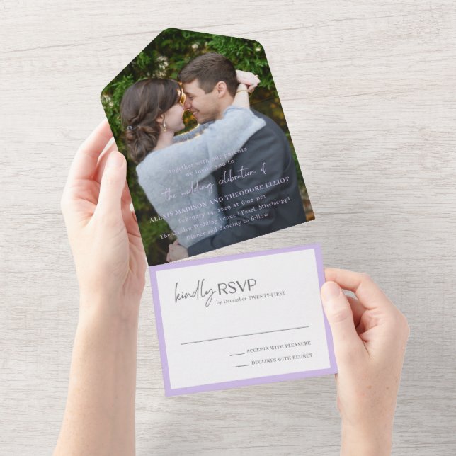 Chic Lilac Photo Modern Wedding All In One Invitation (Tearaway)