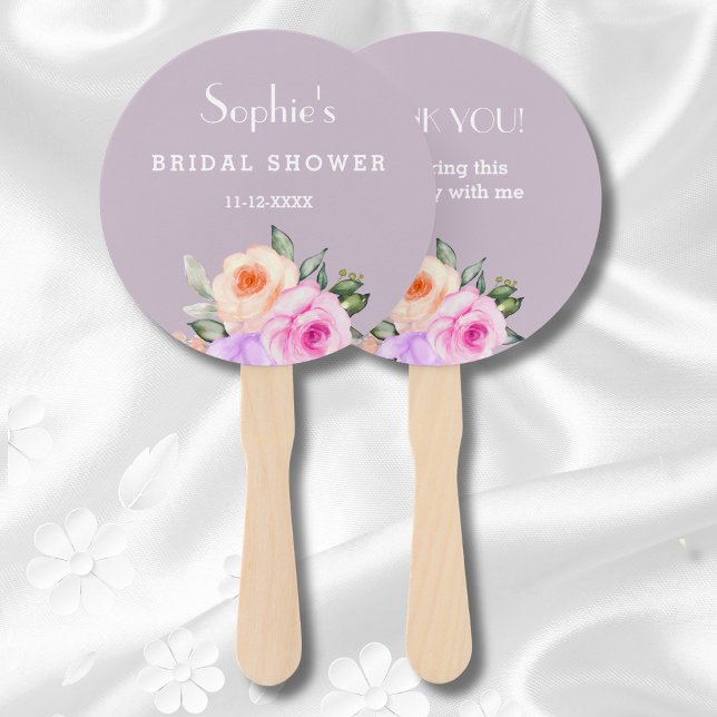 Chic Lilac Pink Floral Bright Roses Bridal Shower Hand Fan (Creator Uploaded)