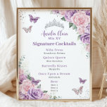 Chic Lilac Pink Floral Quinceanera Bar Drink Menu  Photo Print<br><div class="desc">Personalize this budget floral bar drink menu photo print with your own wording easily and quickly. Simply click the Edit Using Design Tools button to further edit the text, wording, font style, font size, font color, add more or remove some text. The butterflies and crown are movable, resizable, multipliable and...</div>