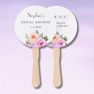 Chic Lilac Pink Roses Bright Floral Bridal Shower Hand Fan