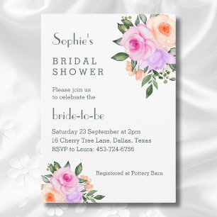 Chic Lilac Pink Roses Bright Floral Bridal Shower Invitation