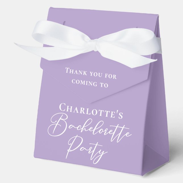Chic Lilac Purple Custom Bachelorette Party Favor Boxes (Front)