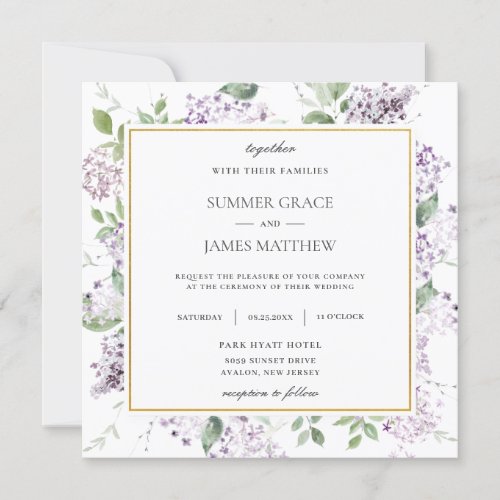 Chic Lilac Purple Floral Greenery Wedding Square Invitation