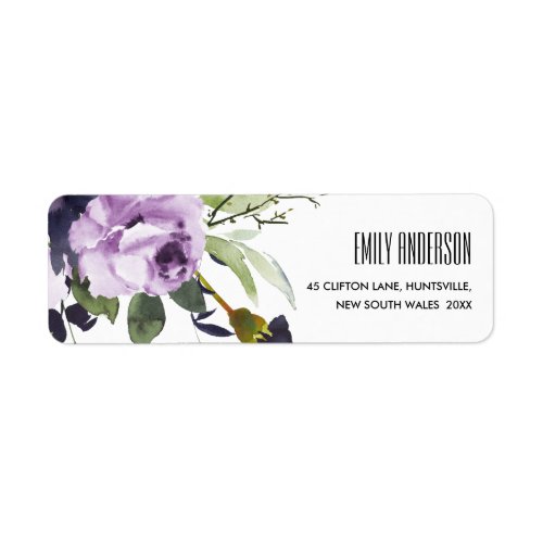 CHIC LILAC PURPLE ROSE PEONY FLORAL BUNCH ADDRESS LABEL