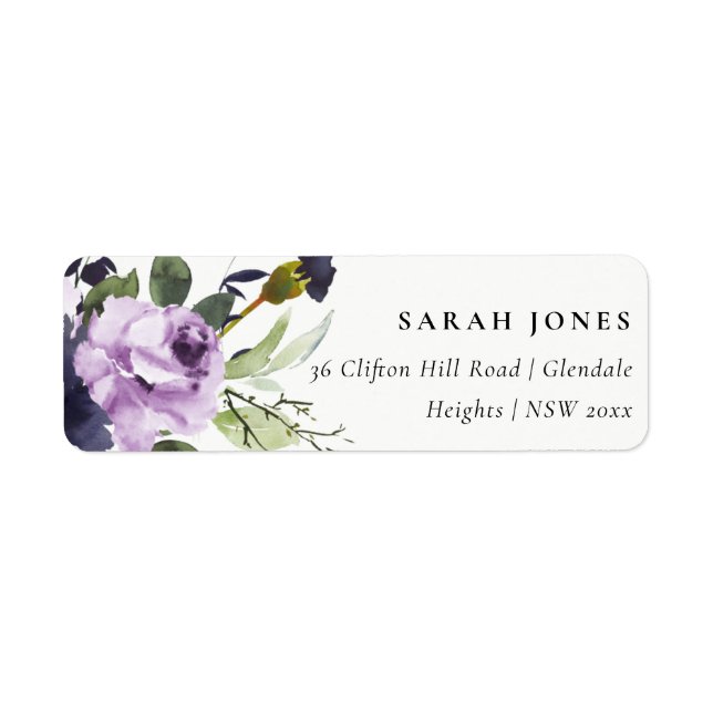 CHIC LILAC PURPLE ROSE PEONY FLORAL BUNCH ADDRESS LABEL (Front)