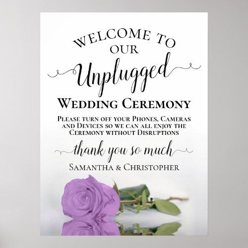 Chic Lilac Purple Rose Unplugged Wedding Ceremony Poster