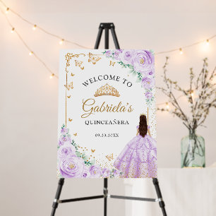 Chic Lilac Purple Roses Gold Quinceanera Welcome Foam Board