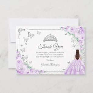 Chic Lilac Purple Roses Silver Quinceanera Thank You Card