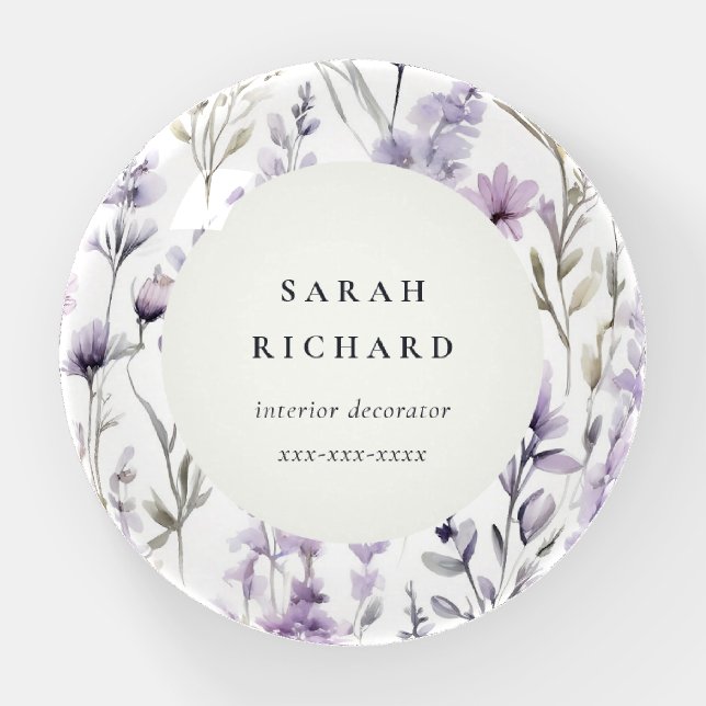 Chic Lilac Purple Wildflower Butterfly Business Paperweight (Front)