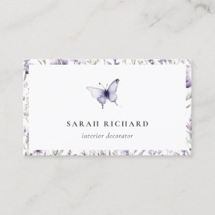 Chic Lilac Purple Wildflower Butterfly Watercolor Business Card