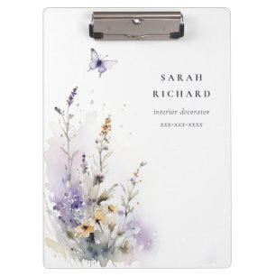 Chic Lilac Purple Wildflower Butterfly Watercolor Clipboard