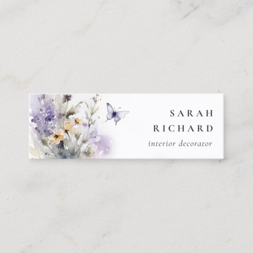 Chic Lilac Purple Wildflower Butterfly Watercolor Mini Business Card