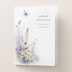 Chic Lilac Purple Wildflower Butterfly Watercolor Pocket Folder