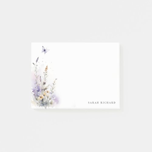 Chic Lilac Purple Wildflower Butterfly Watercolor Post_it Notes