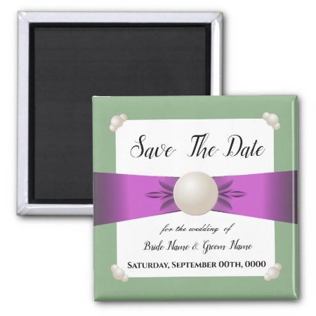 Chic Lilac & Sage Pearl Ribbon Photo Save The Date Magnet