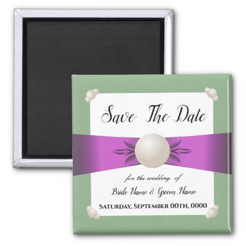 Chic Lilac  Sage Pearl Ribbon Photo Save the Date Magnet