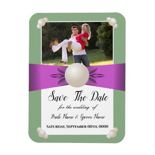 Chic Lilac  Sage Pearl Ribbon Photo Save The Date Magnet