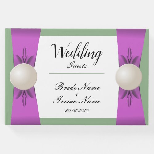 Chic Lilac  Sage Pearl Ribbon Wedding Guest Book