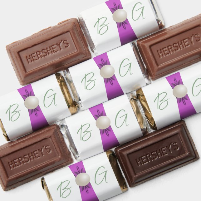 Chic Lilac & Sage Pearl Ribbon Wedding Monogram Hershey's Miniatures (Assorted)
