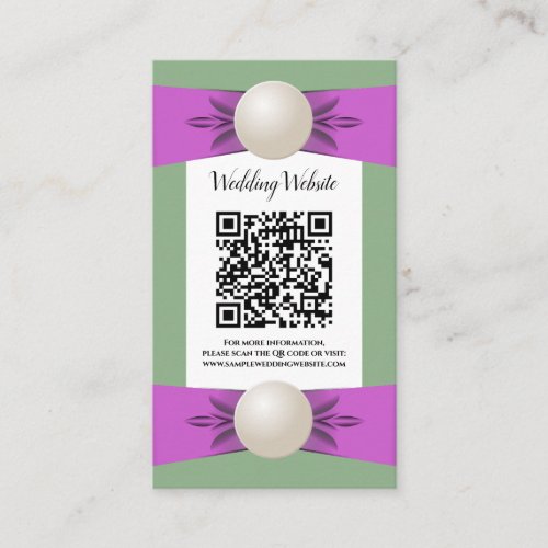 Chic Lilac  Sage Pearl Ribbon Wedding QR Code Enclosure Card