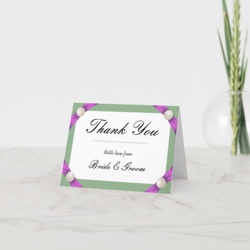 Chic Lilac  Sage Pearl Ribbon Wedding Thank You