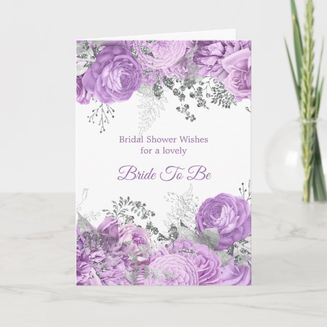Chic Lilac Silver Floral  Bridal Shower Card (Front)
