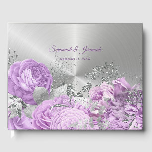 Chic Lilac Silver Floral Customizable Wedding Guest Book