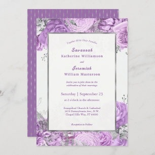 Chic Lilac Silver Floral Customizable Wedding Invitation