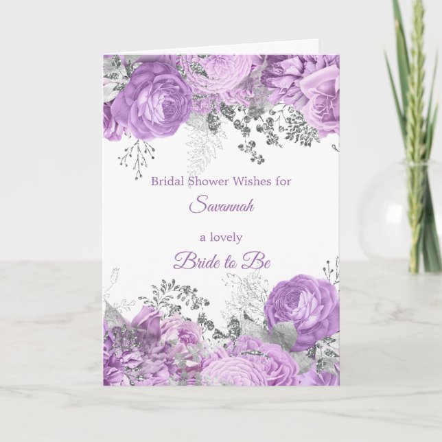 Chic Lilac Silver Floral Name Bridal Shower Card (Front)