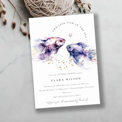 Chic Lilac Watercolor Coastal Fish Bridal Shower Invitation