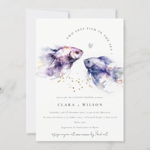 Chic Lilac Watercolor Coastal Fish Couples Shower Invitation