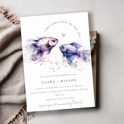 Chic Lilac Watercolor Coastal Fish Couples Shower Invitation