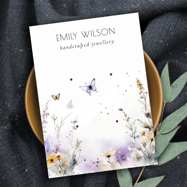 Chic Lilac Wildflower Butterfly 2 Earring Display Business Card (Creator Uploaded)