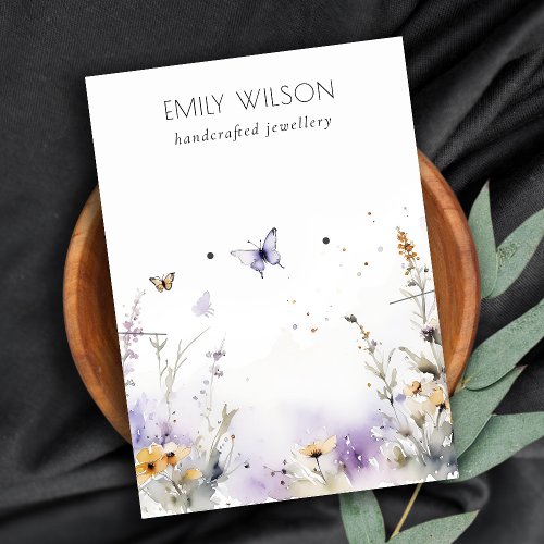 Chic Lilac Wildflower Butterfly Earring Display Business Card