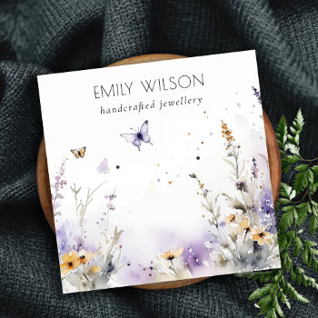 Chic Lilac Wildflower Butterfly Earring Display Square Business Card by JustJewelryDisplay at Zazzle