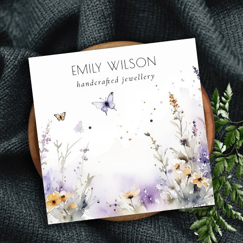 Chic Lilac Wildflower Butterfly Earring Display Square Business Card