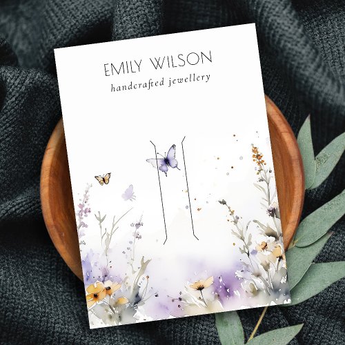 Chic Lilac Wildflower Butterfly Hairpin Display Business Card
