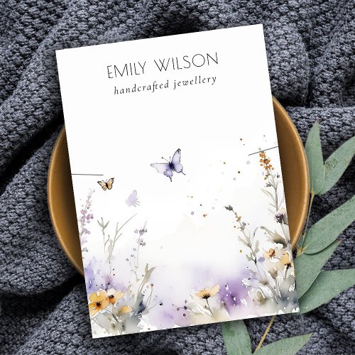Chic Lilac Wildflower Butterfly Necklace Display Business Card
