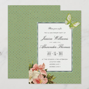 Chic Lilies & Gem Butterfly 1st Anniversary Invitation