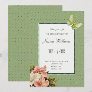 Chic Lilies & Gem Butterfly 25th Birthday Invitation