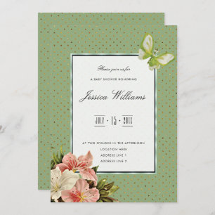 Chic Lilies & Gem Butterfly Baby Shower Invitation
