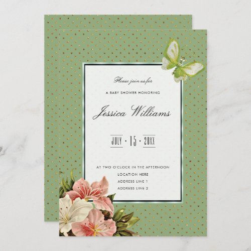 Chic Lilies  Gem Butterfly Baby Shower Invitation
