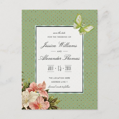 Chic Lilies  Gem Butterfly Wedding Save The Date Announcement Postcard