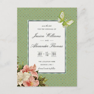 Chic Lilies & Gem Butterfly Wedding Save The Date Announcement Postcard