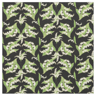 Chic Lilies-of-the-Valley on Black Floral Fabric